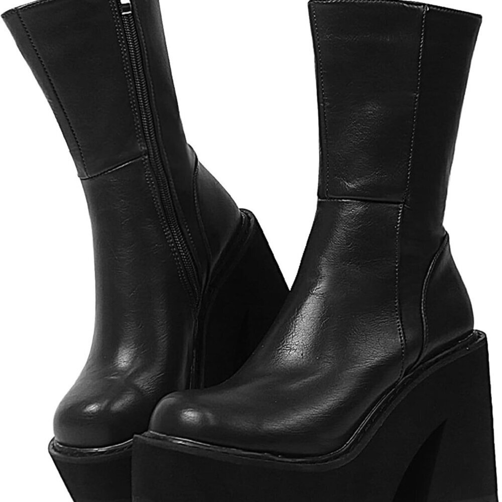 Womens Wedge Heel Ankle Boots Platform Zipper Punk Motorcycle Booties Chunky Blo